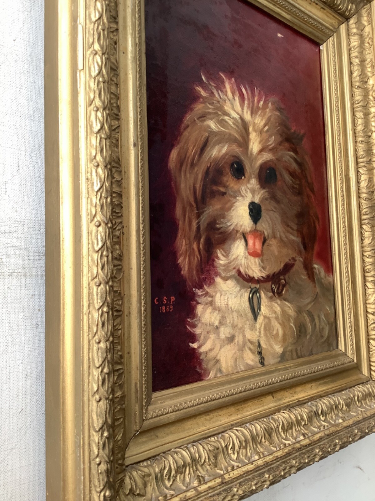 19th Century Impressionism Portrait Dog YORKSHIRE Oil Canvas Antique