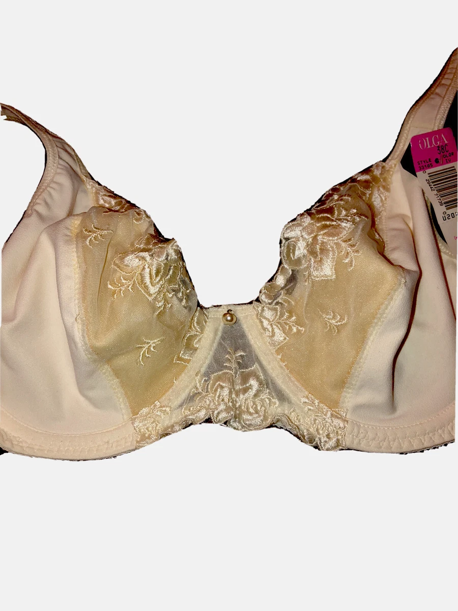 38C Olga Vintage Sheer Ivory Lace Floral Cup Underwire Bra Style