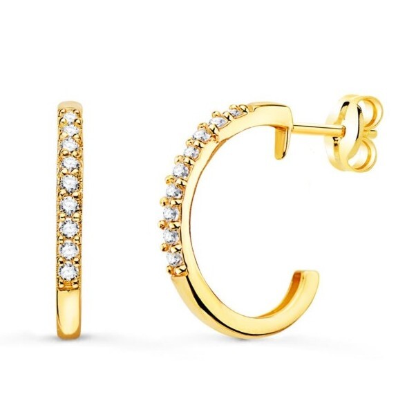 Pendientes oro 18k 750 Mls. Aros Con Circonitas 15 X 1,5 MM.
