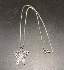 Sterling Silver Butterfly Pendant 16" Italy Necklace