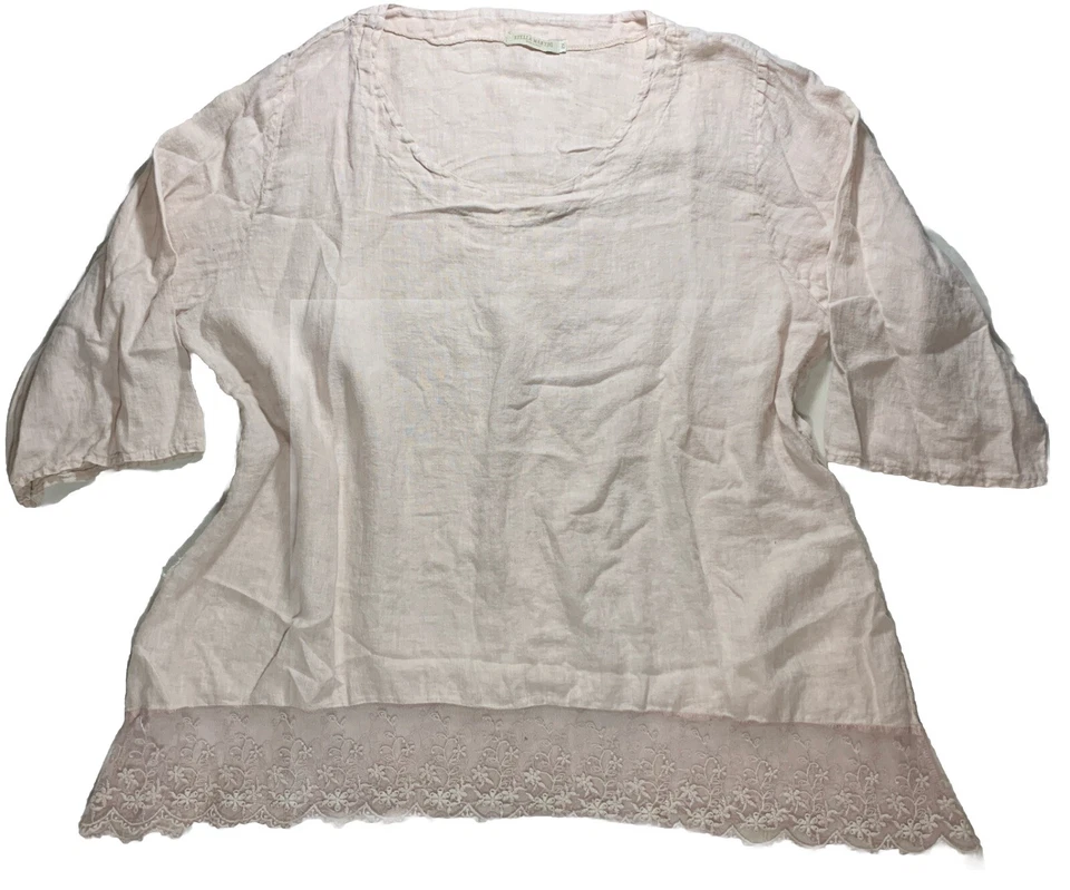 Top túnica STELLA MARTINI talla 2XL Lagenlook rosa lino hecho en Italia