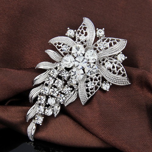 EMEGCY Crystal Flower Brooch Pin - Rhinestone & Zirconia, Silver Plated, For Hats, Bags & Clothing - View #13