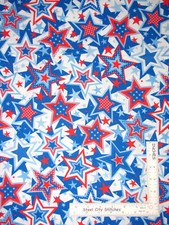 Patriotic USA Stars Overlap Star White Cotton Fabric Kanvas Studio By The Yard