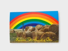 Post Card Kansas Hay Field Pasture Rainbow Windmill Round Bale Postcard U.S.A.