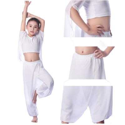 Girls 2 Piece Dance Outfits Ballet Yoga Top Chiffon Pants Set Practice Suit Sexy