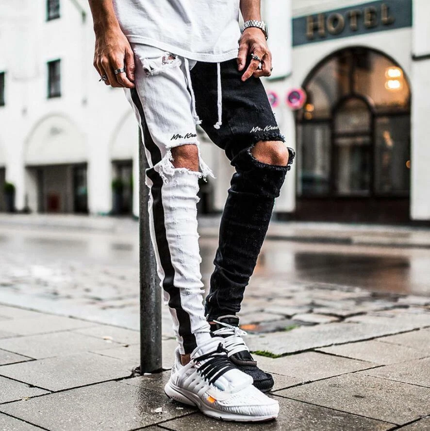 Men Skinny Jeans Denim Pant Ripped Jeans Slim Fit Hip Hop Trousers Casual Pants