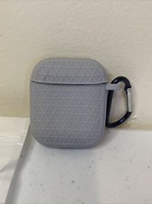 Honeycomb Textured Silicone Skin Case Cover w/ Keychain For AirPods 1 2, Gray