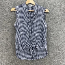 Max Studio Shirt Women S Small Black Plaid Button Up V-Neck Sleeveless Tie Up