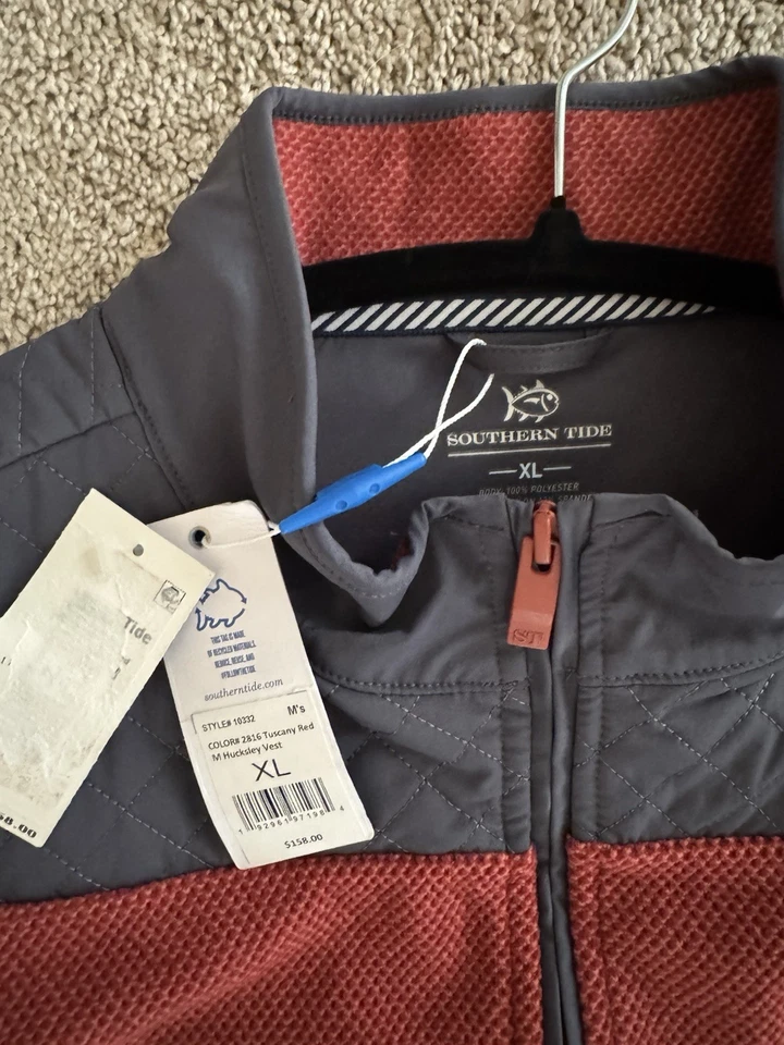 Colete acolchoado com zíper Southern Tide Hucksley novo com etiquetas Toscana vermelho azul cinza GG grande GG - Imagem 2 de 2