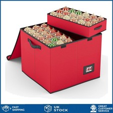 Portable Christmas Ornament Storage Box - 144 Compartments, Festive Red Design