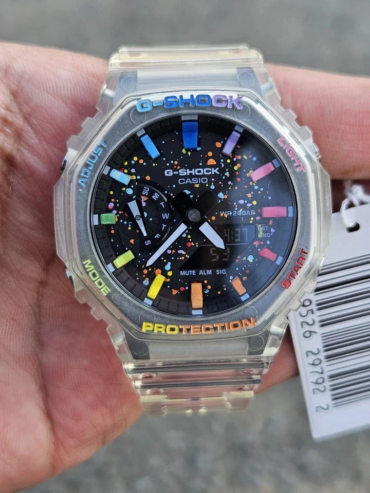 Custom G-Shock GA-2100SKE-7A — Esfera y bisel pintados a mano — Esqueleto transparente