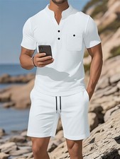 Mens Tracksuit 2-Piece Set Short Sleeve T Shirt Shorts Sweatsuit Outfit Set