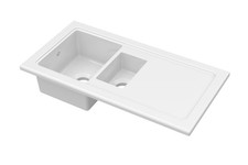101cm Inset Counter Top 1.5 Bowl Fireclay Ceramic Kitchen Sink with Plain Draine