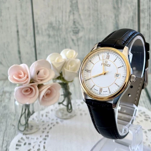 Orologio da polso uomo analogico FENDI 210G bianco argento oro batteria sostituita