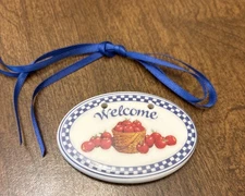 Longaberger Basket Welcome Tie On Apples Blue Checked Border 34096 New  1997