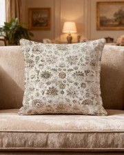 Boho Vintage Floral Pillow Cover 18x18   Neutral Decorative Square Cushion