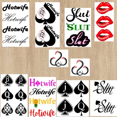10 Small Sheets QOS Sexy Temporary Tattoo Slut Hotwife Stickers Tattoo Adult