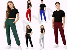 Girls Boys Kids Jogging Bottoms School PE Fleece Tracksuit Trousers Age 3Y-14Y