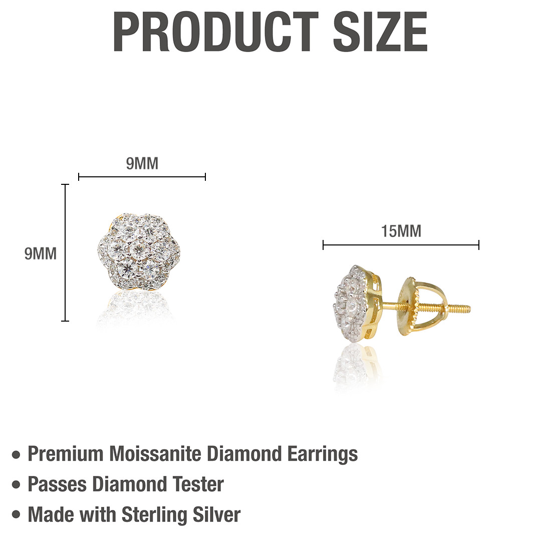 9mm Moissanite Flower Cluster Earrings, 0.76ct Diamond Studs