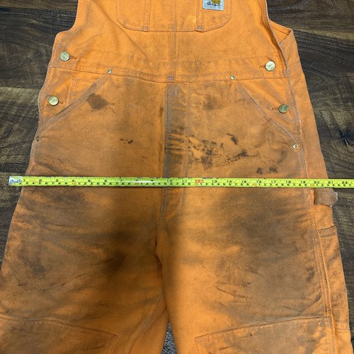 Carhartt Distressed Mens Quilt-Lined Duck Bib Overall BLAZE ORANGE R02 BLZ USA - Picture 10 of 19