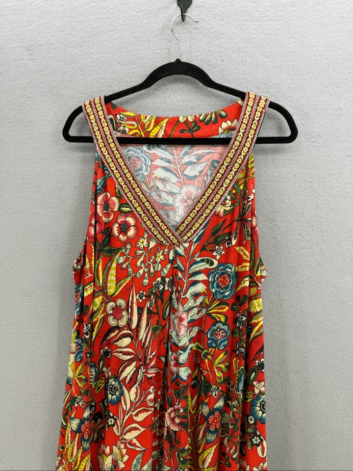 Soft Surroundings Womens Onani Red Tropical Floral Sleeveless Maxi Dress Size 2X - Image 3 of 4