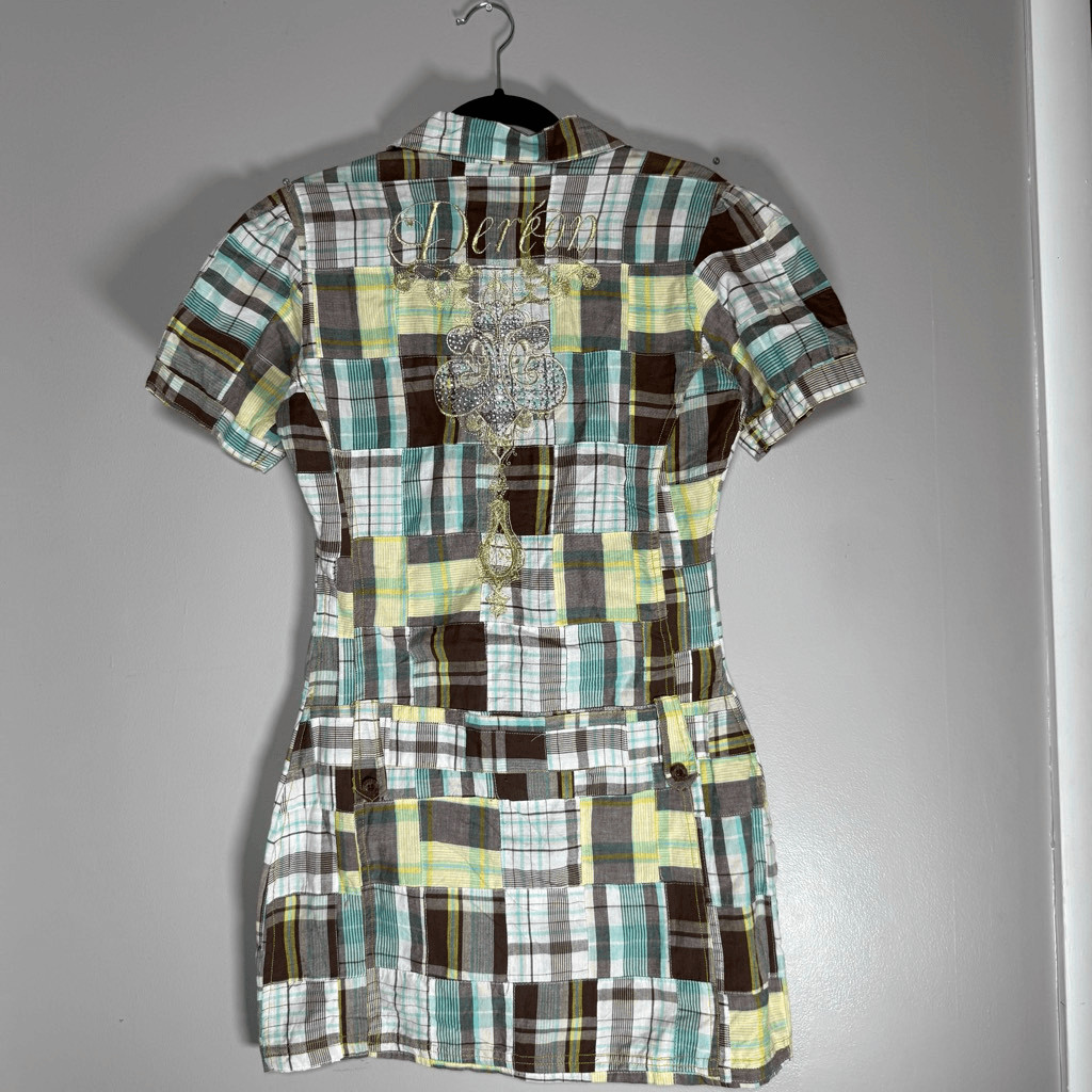 Dereon Patchwork Plaid Button Front Mini Dress Y2… - image 1