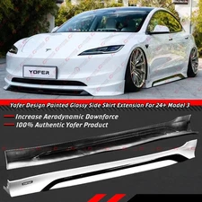For 24-2026 Tesla Model 3 Highland Yofer Design Pearl White Side Skirt Extension