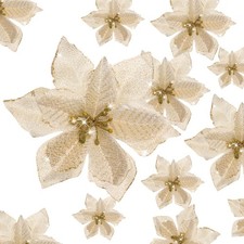 36 Pcs 3 Size Christmas Glitter Poinsettia Faux Flowers Christmas Tree Flower...