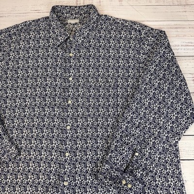 Maus & Hoffman Men s Blue & White Floral Button Down LS Shirt Cotton USA made 3X