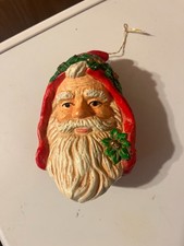 Vintage Composite Santa Claus Head / Face Christmas Ornament 5 inches