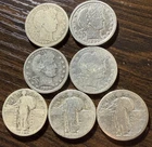 Set Of 7 Well Worn US Quarters(Standing Liberty &Barber)