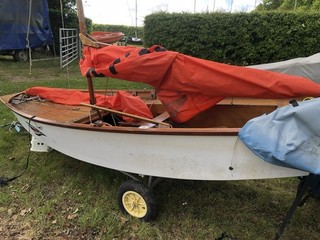 1980’s Wooden Sailing Dinghy Boat Launching Trolley and Covers Wood Hull