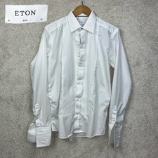 ETON Men  s Slim-Fit White French-Cuff Pleated Bib Tuxedo Dress Shirt Size 16-41