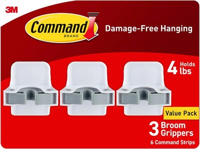 Command Broom and Mop Grippers, 3 Hangers and 4 Command Strips, Damage-Free c0