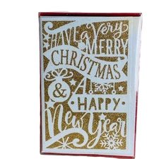 American Greetings Merry Christmas Gold Glitter Boxed Christmas Cards Set of 16