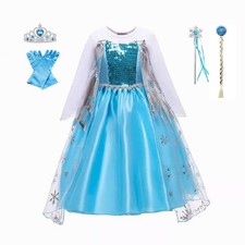 Girls Elsa Fancy Dress Costume Kids Pretty Princess Party Dress Up & Accessories