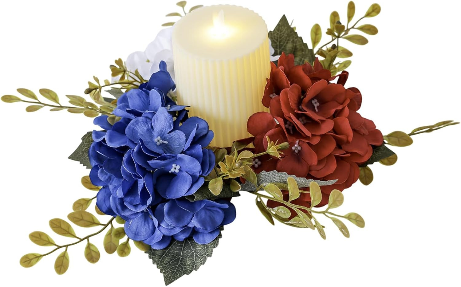 Patriotic Candle Ring 4Th of July Artificial Flower Wreath R