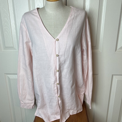 Vintage Linen Giorgio Sant Angelo Light Pink Button Down Top Lagenlook Barbie