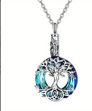 TREE OF LIFE URN ASHES PET CAT DOG on 20" 925 Plated Sterling Silver Necklace