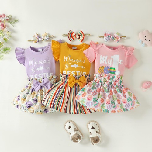 Baby Girl Easter Outfits Infant Clothes Short Sleeve Romper Overall Skirt Dre... - Picture 8 of 8