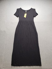 Grecerelle Women Maxi Dress XL Black Round Neck Short Sleeve Pullover Casual