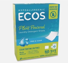 ECOS Hypoallergenic Plant Powered Laundry Detergent Sheets - Free and Clear New