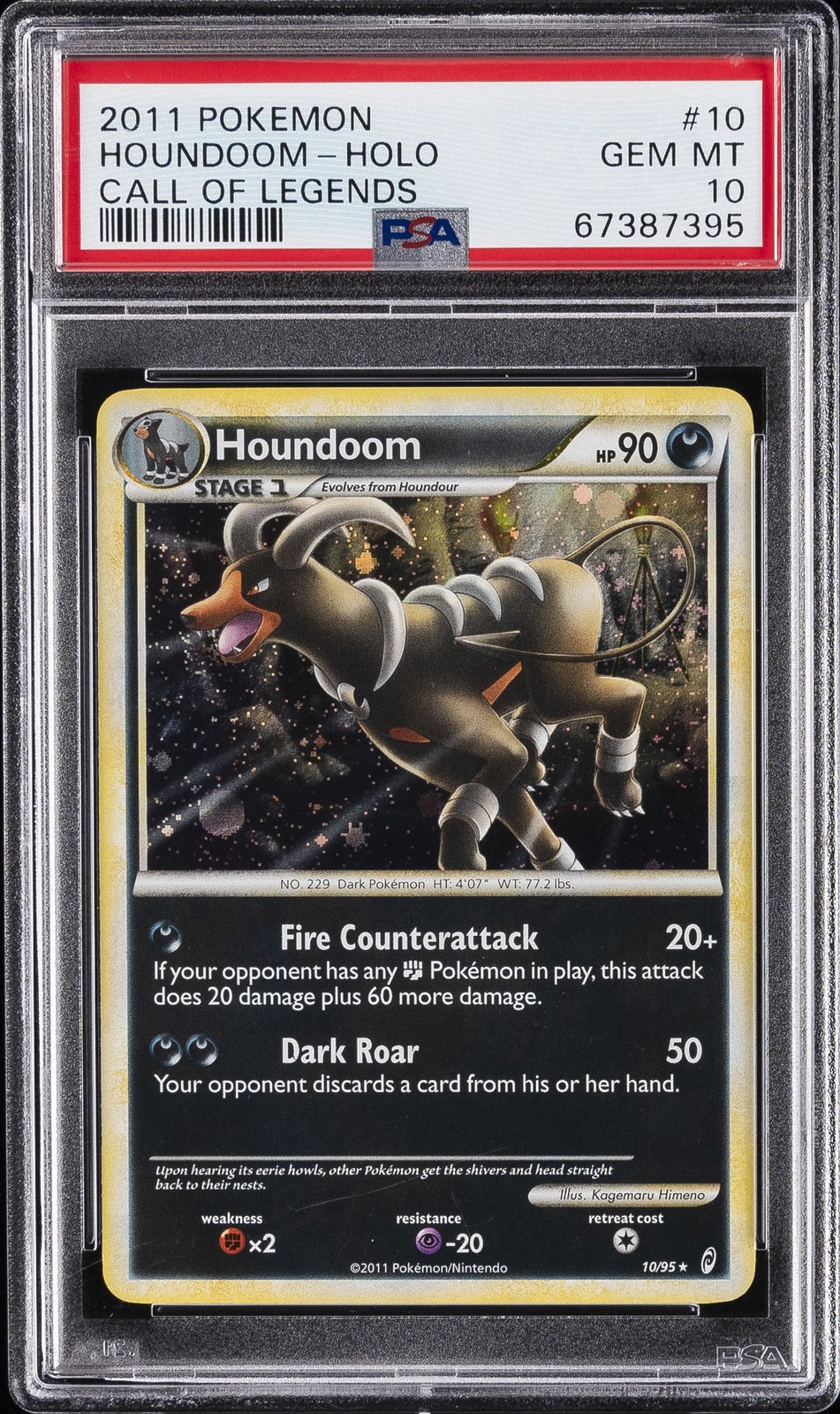 2011 POKEMON CALL OF LEGENDS #10 HOUNDOOM-HOLO PSA 10