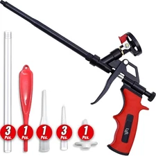 Expanding Foam Spray Gun with 9 Extenders for Insulation, Caulking, Sealing
