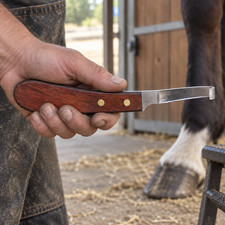 Farrier Hoof Knife Loop Point Left Handed Wood Handle Grip