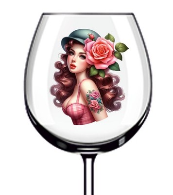 12x Pin Up Girl Rose Vinyl Aufkleber Abziehbild Becher Weinglas Flasche Laptop Auto