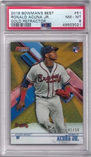 2018 Bowman's Best Ronald Acuna Jr. Gold Refractor #d/50 Rookie Card #51 PSA 8