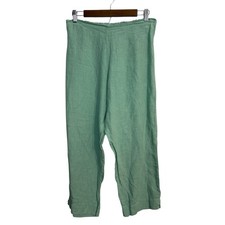 Bryn Walker linen pants women's L green cropped pull on comfort lagenlook USA