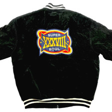 NFL Jacket Mens 2XL Black Suede Leather Varsity XXXVIII Super Bowl