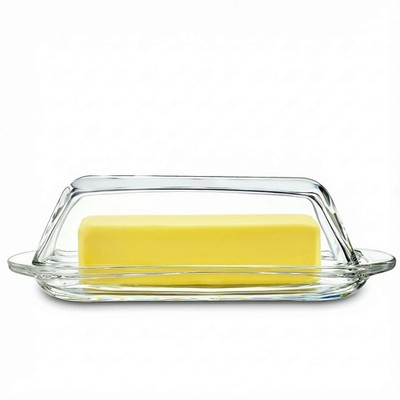 Elegant 7'' Glass Butter Dish with Lid  Crystal Butter Keeper for Countertop